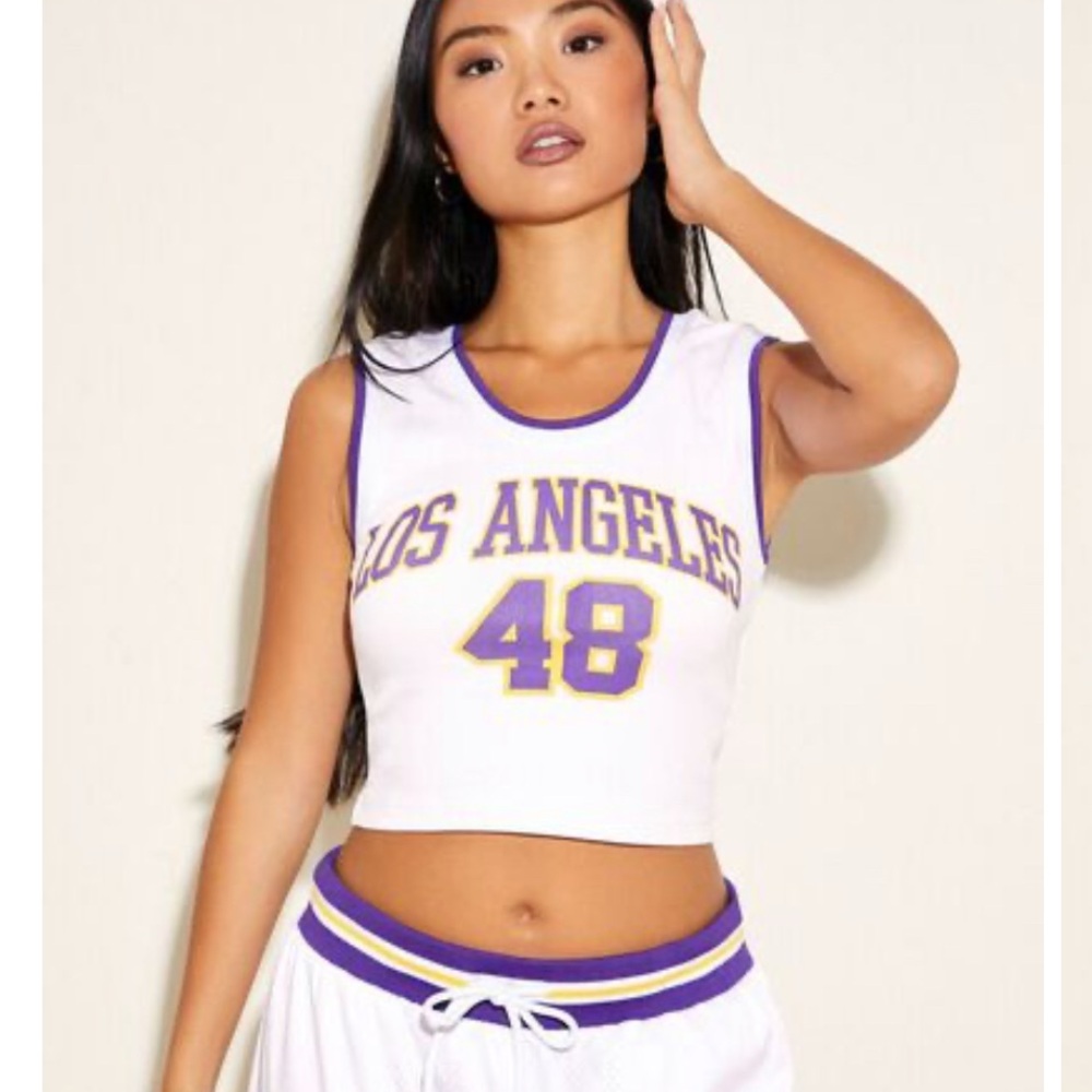 Women's White and Purple Los Angeles Crop Top NWT Size Large